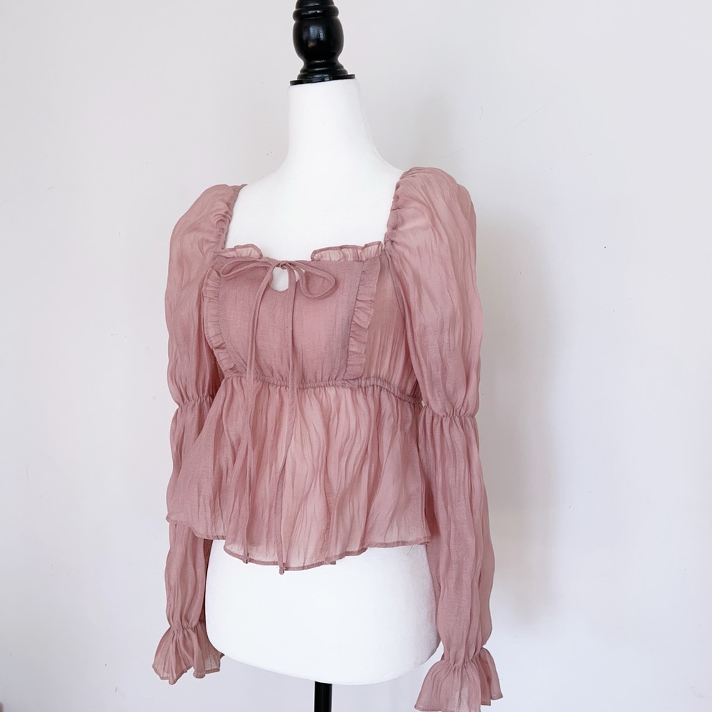 Fairycore Sheer Blouse – Soft Romantic Puff Sleeve Top！100% new condition! - Picture 1 of 10